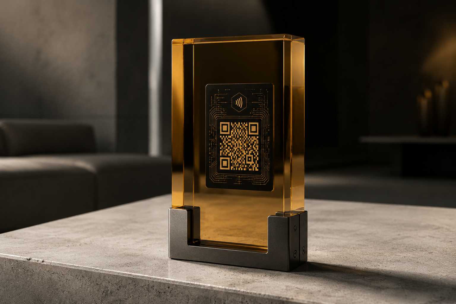 Crystal Prism – Amber Acrylic NFC Review Stand